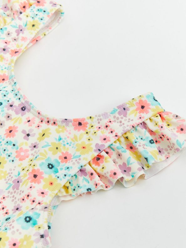 LCW Baby Cream Floral Print Girls' Swimsuit