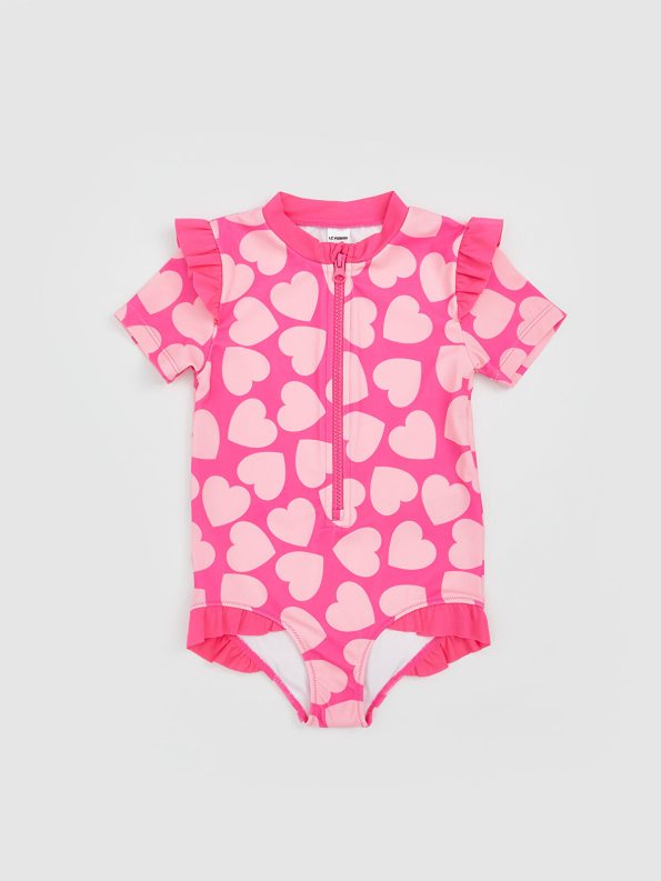LCW Kids Pink Heart Printed Girls' Swimsuit