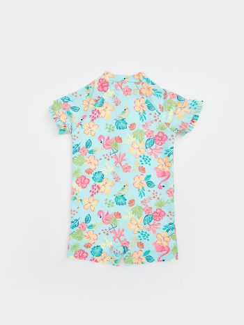 LCW Kids Green Floral Zip-Up Swimsuit for Girls