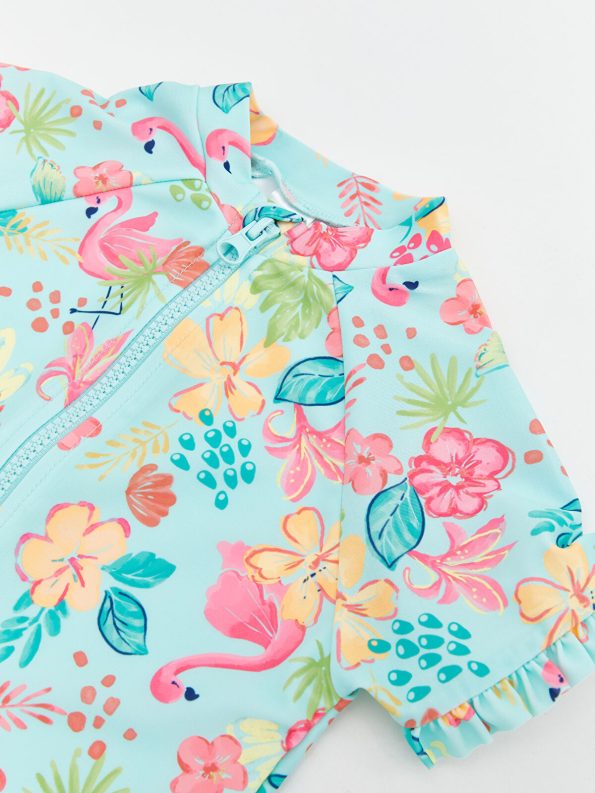 LCW Kids Green Floral Zip-Up Swimsuit for Girls