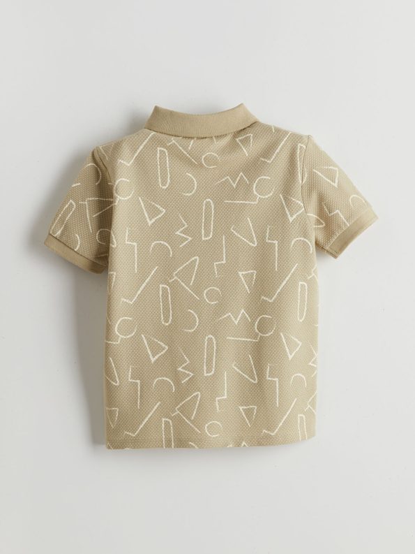LCW Kids Ecru Polo Collar Patterned T-Shirt for Boys