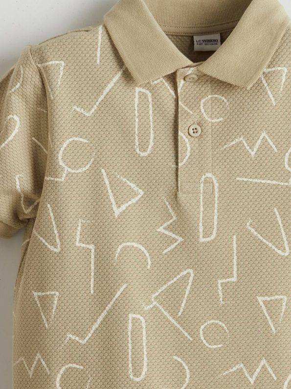 LCW Kids Ecru Polo Collar Patterned T-Shirt for Boys