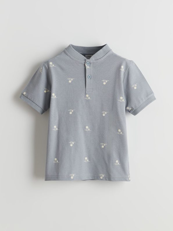 LCW Kids Cream Patterned Short Sleeve Polo T-Shirt for Boys
