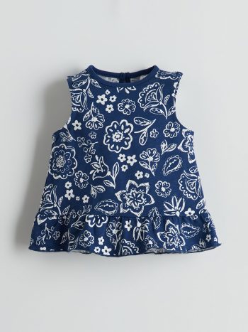 LCW Baby Indigo Floral Blouse and Ruffled Shorts Set