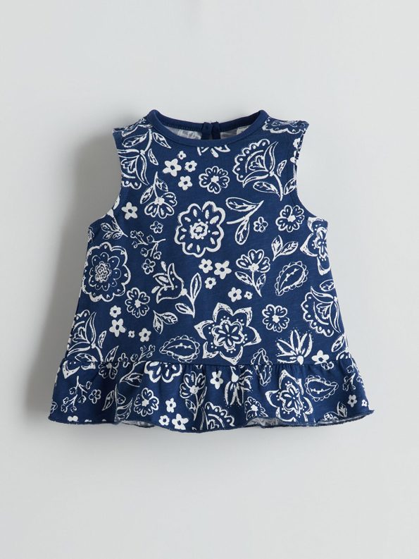 LCW Baby Indigo Floral Blouse and Ruffled Shorts Set