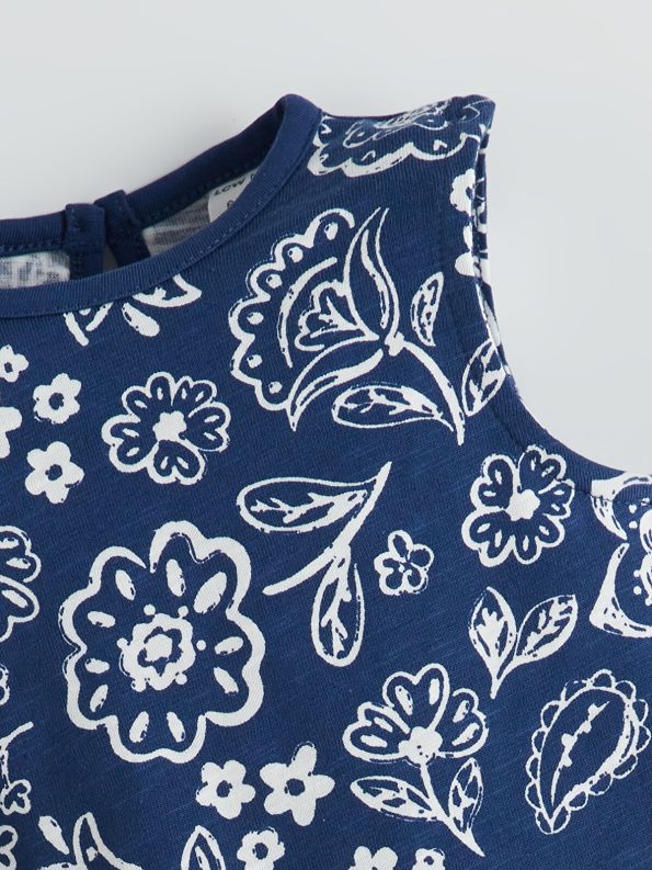 LCW Baby Indigo Floral Blouse and Ruffled Shorts Set