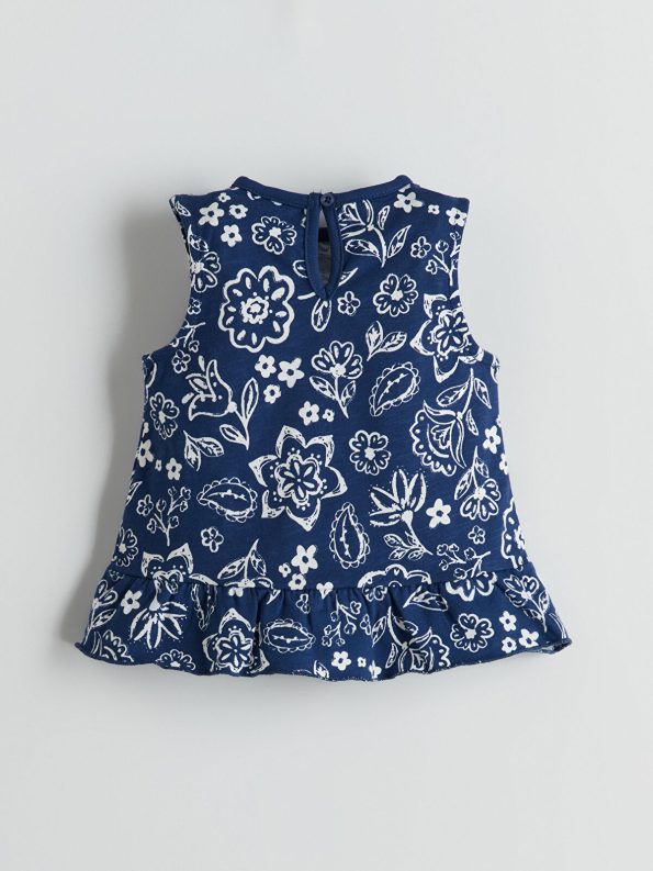 LCW Baby Indigo Floral Blouse and Ruffled Shorts Set