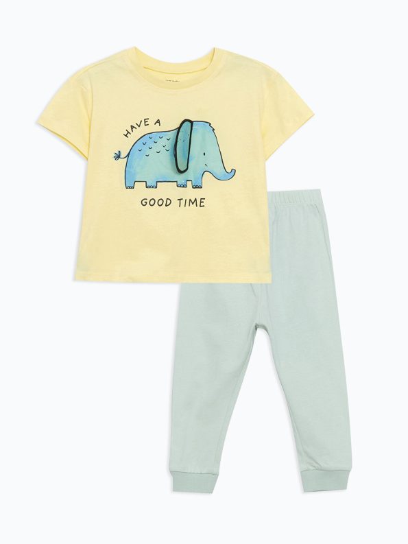 LCW Baby Yellow Printed Boys' T-Shirt and Sweatpants Set