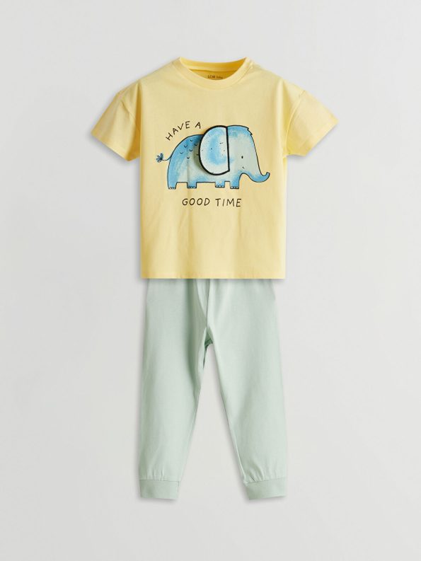 LCW Baby Yellow Printed Boys' T-Shirt and Sweatpants Set