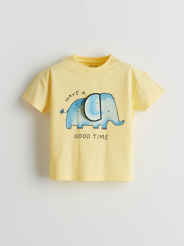 LCW Baby Yellow Printed Boys' T-Shirt and Sweatpants Set