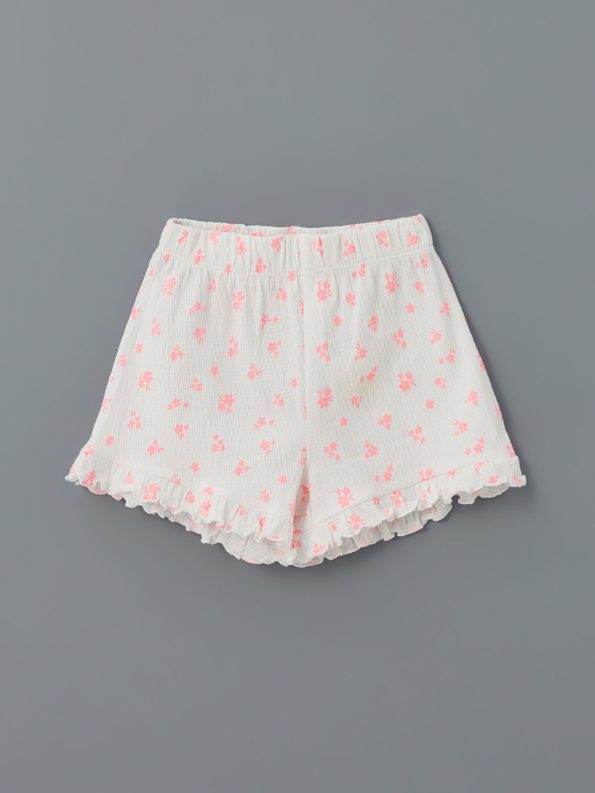 LCW Kids Cream Elastic Waist Floral Girls' Shorts