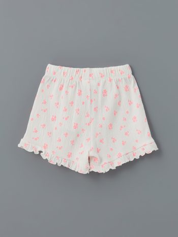 LCW Kids Cream Elastic Waist Floral Girls' Shorts