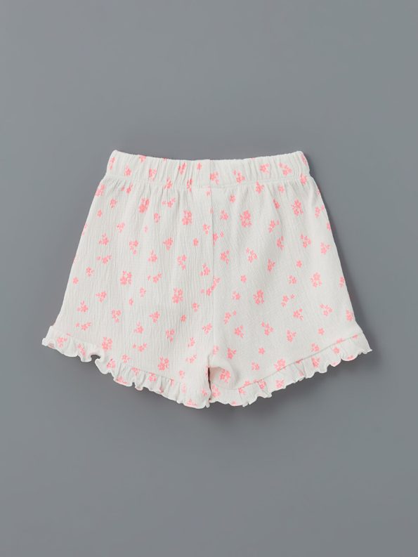 LCW Kids Cream Elastic Waist Floral Girls' Shorts