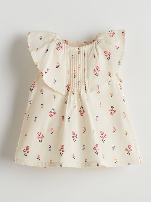 LCW Baby Ecru Floral Print Blouse and Shorts Set for Girls