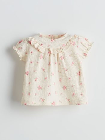 LCW Baby Cream Ruffled Floral Blouse and Pants Set