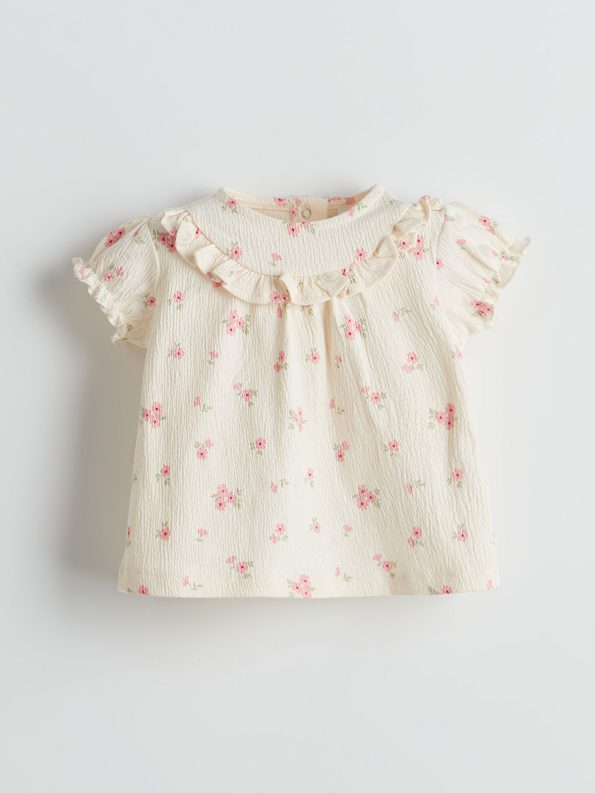 LCW Baby Cream Ruffled Floral Blouse and Pants Set