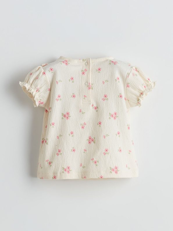 LCW Baby Cream Ruffled Floral Blouse and Pants Set