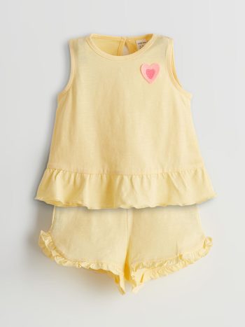 LCW Baby Heart Print Girl's Blouse and Shorts Set
