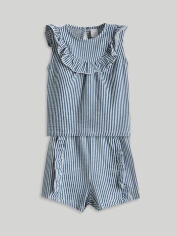LCW Baby Blue Striped Girl Baby Blouse and Leggings Set