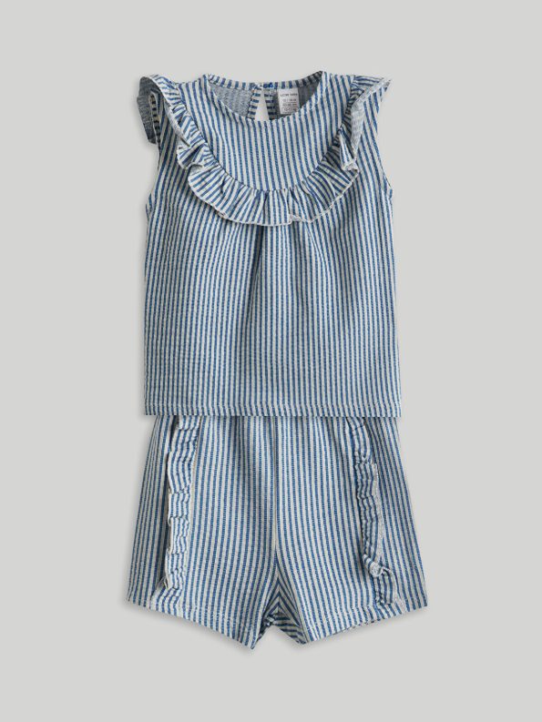 LCW Baby Blue Striped Girl Baby Blouse and Leggings Set