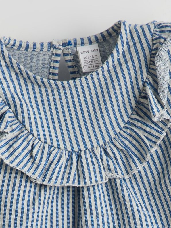 LCW Baby Blue Striped Girl Baby Blouse and Leggings Set