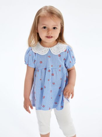 LCW Baby Ivory Floral Ruffled Blouse and Leggings Set