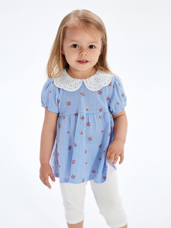 LCW Baby Ivory Floral Ruffled Blouse and Leggings Set