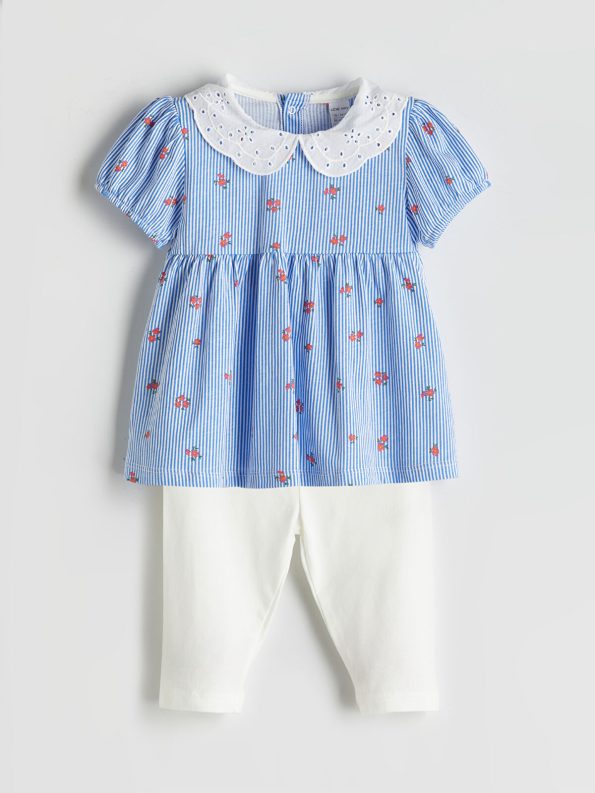 LCW Baby Ivory Floral Ruffled Blouse and Leggings Set