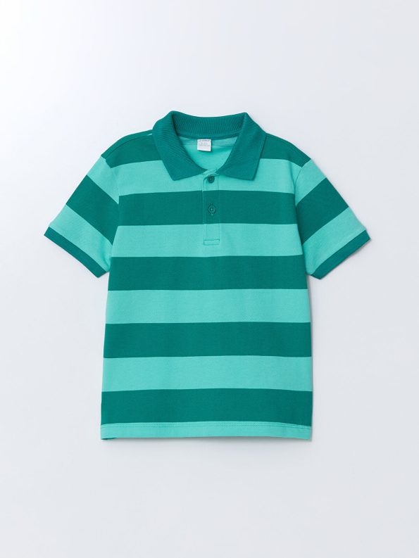LCW Kids Green Striped Polo Shirt for Boys