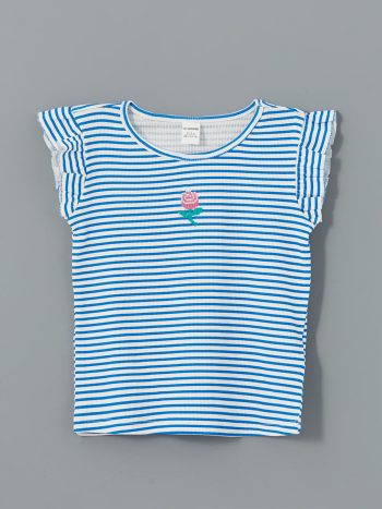 LCW Kids Navy Striped Ruffled Girls' T-Shirt Set