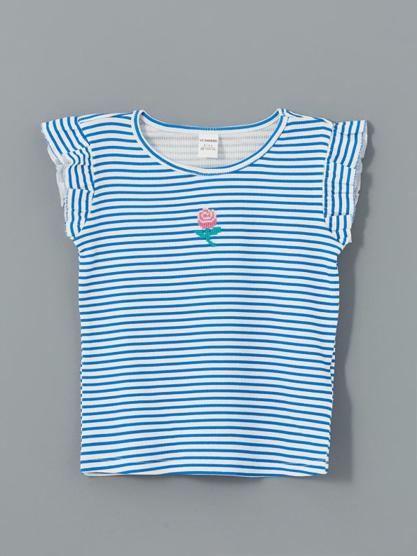 LCW Kids Navy Striped Ruffled Girls' T-Shirt Set