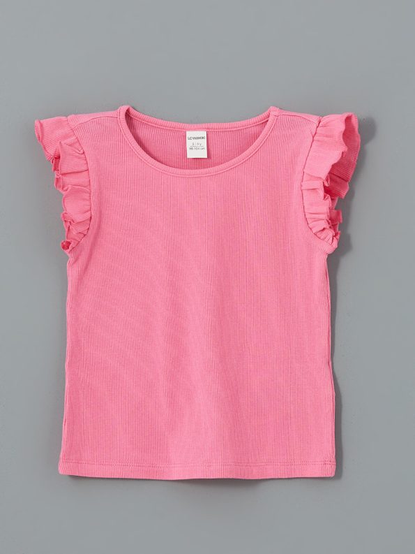 LCW Kids Navy Striped Ruffled Girls' T-Shirt Set