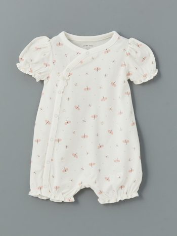 LCW Baby Cream Printed Girl Baby Romper and Bodysuit Set