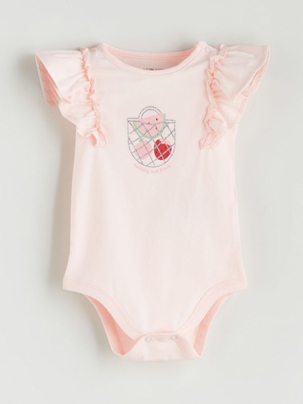 LCW Baby Pink Fruit Print Girls Bodysuit and Leggings Set