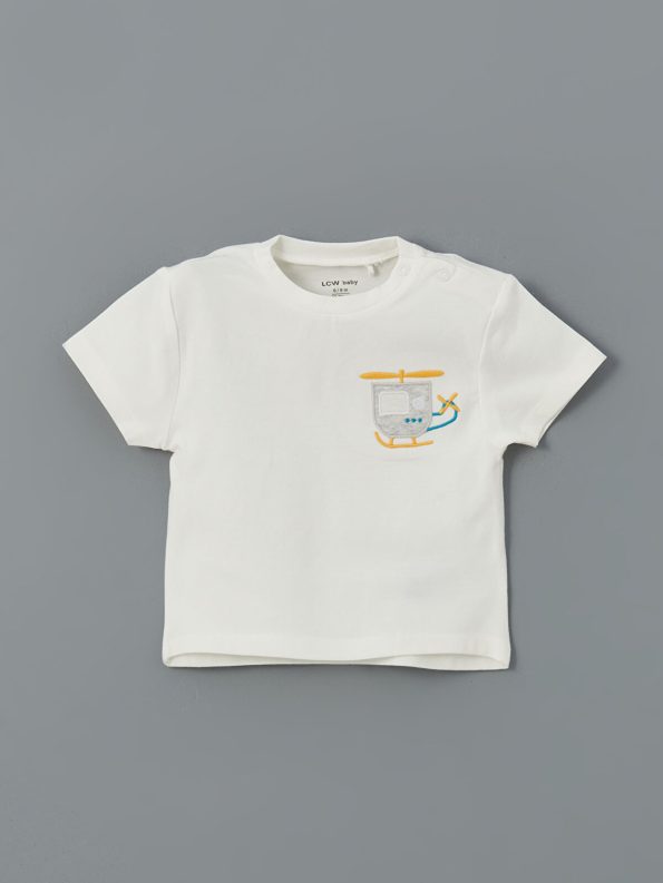 LCW Baby Cream Printed Boys T-Shirt and Leggings Set