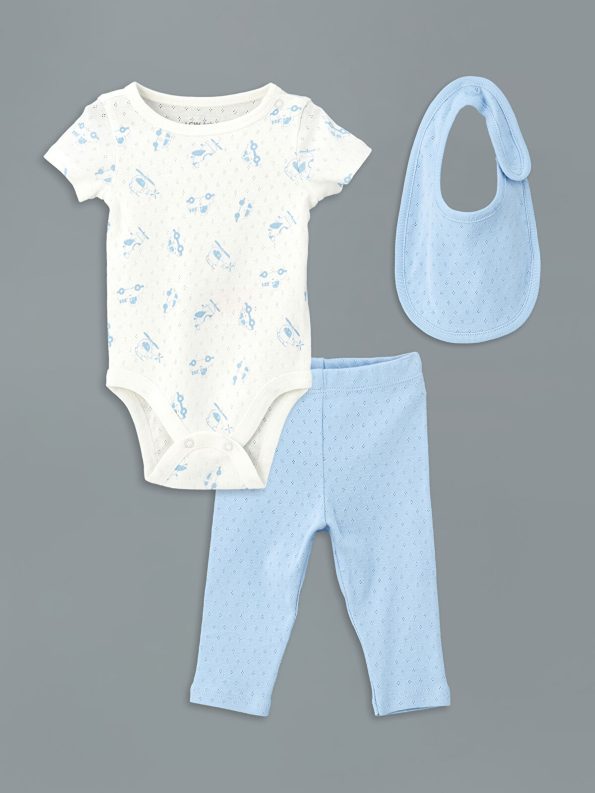LCW Baby Cream Boys' Bodysuit, Pants, and Bib Set