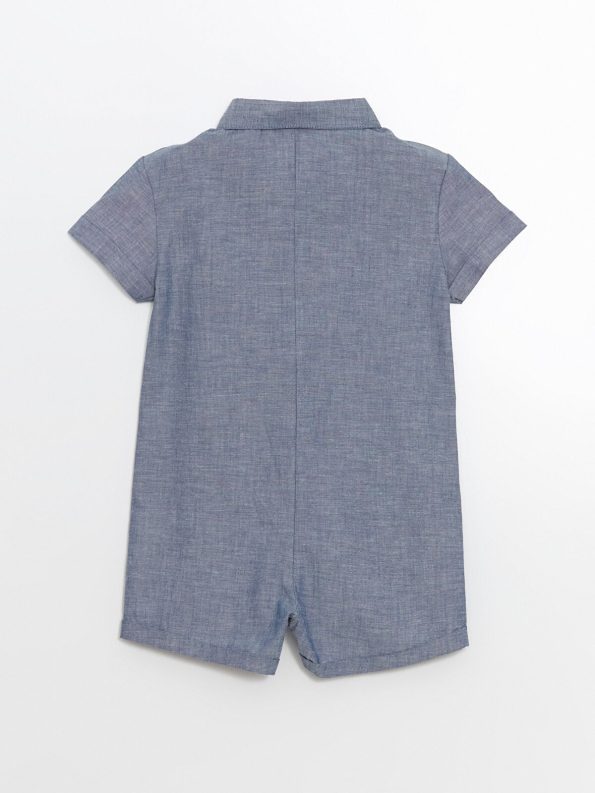 LCW Baby Blue Polo Collar Boys' Muslin Romper