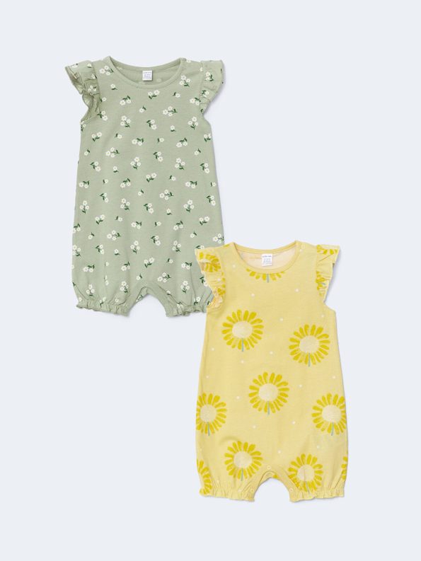 LCW Baby Green Floral Short-Sleeve Romper Set