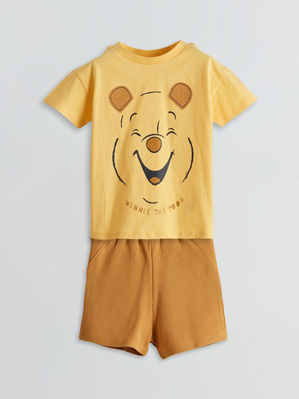 LCW Baby Yellow Winnie The Pooh Printed Boys T-Shirt and Shorts Set