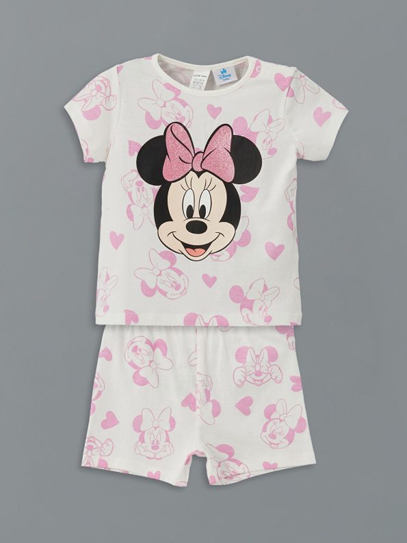 LCW Baby Cream Minnie Mouse Printed Girls' Pajama Set