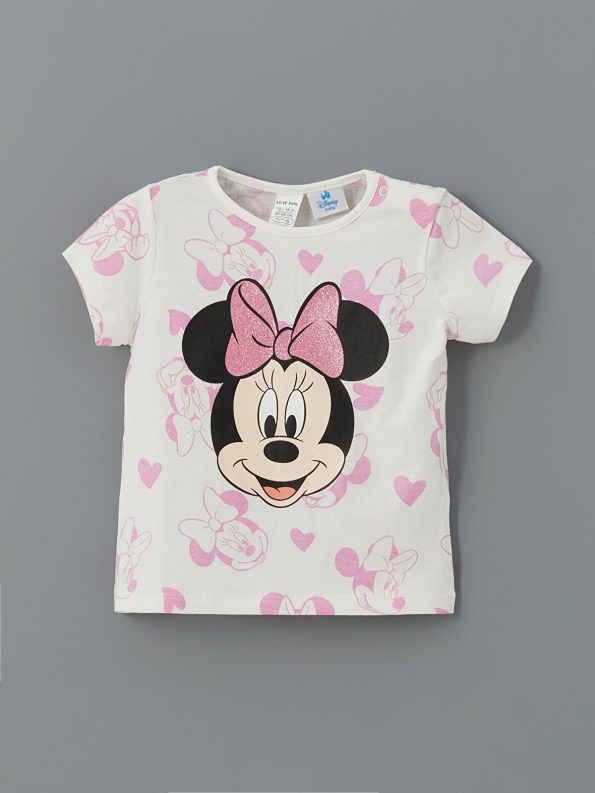 LCW Baby Cream Minnie Mouse Printed Girls' Pajama Set