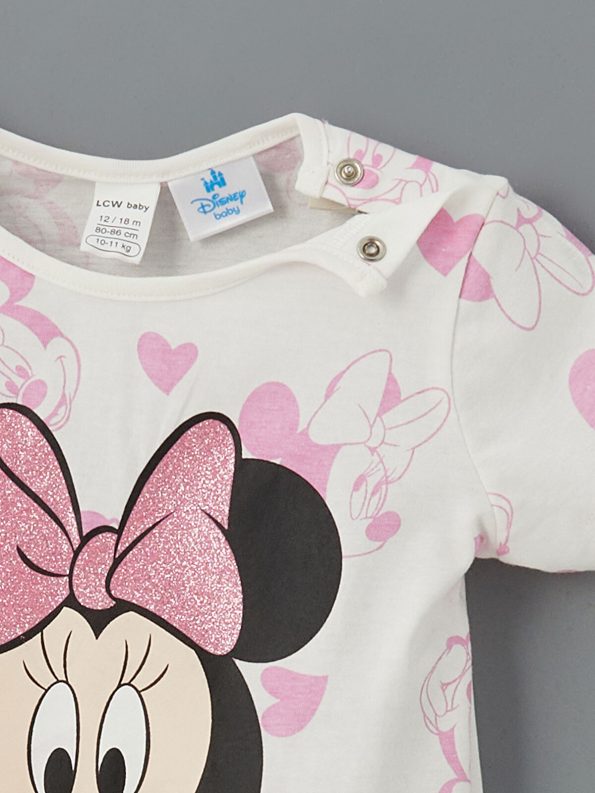 LCW Baby Cream Minnie Mouse Printed Girls' Pajama Set