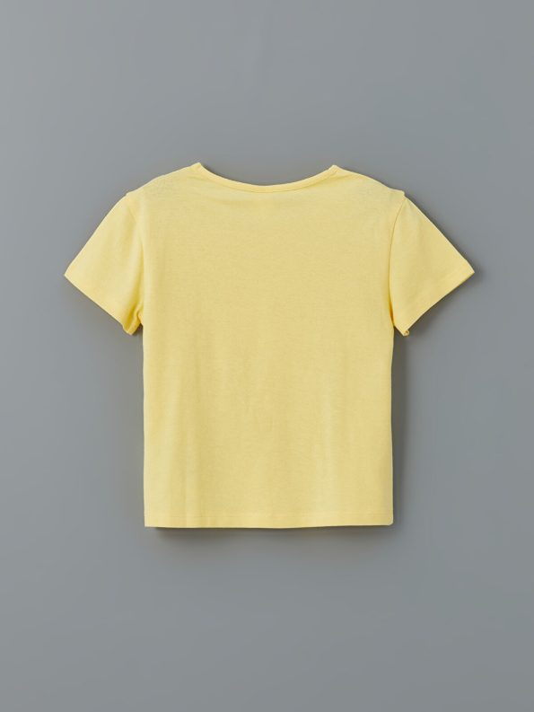 LCW Kids Yellow Crew Neck Printed T-Shirt and Leggings Set