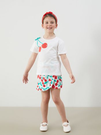 LCW Baby Ivory Girls' T-Shirt, Shorts, and Headband Set