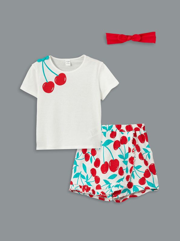 LCW Baby Ivory Girls' T-Shirt, Shorts, and Headband Set