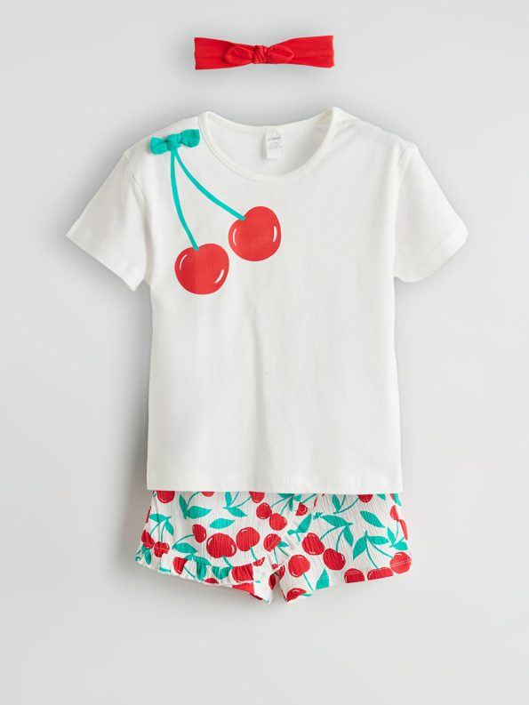 LCW Baby Ivory Girls' T-Shirt, Shorts, and Headband Set