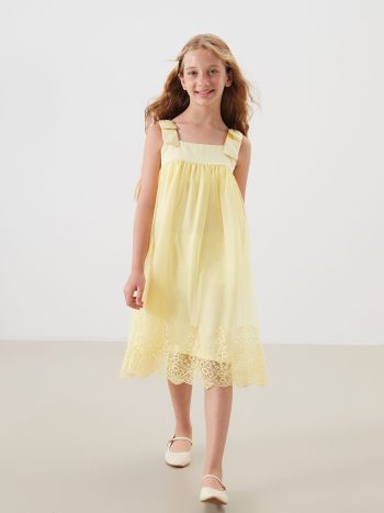 LCW Kids Yellow Square Neck Dress for Girls