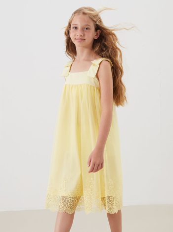 LCW Kids Yellow Square Neck Dress for Girls