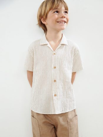 LCW Kids Beige Striped Boys' Linen Shirt