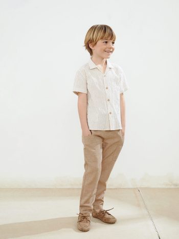 LCW Kids Beige Striped Boys' Linen Shirt